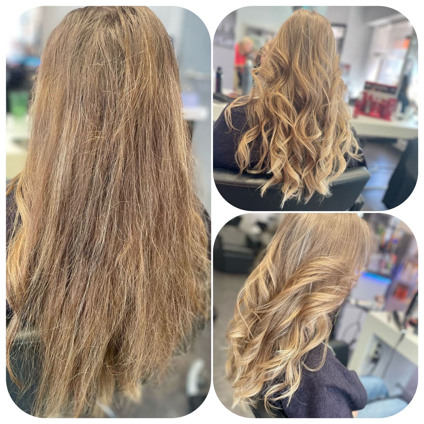 Vorher-Nachher: strapazierte Längen werden zu einer glänzenden Caramel-Balayage
